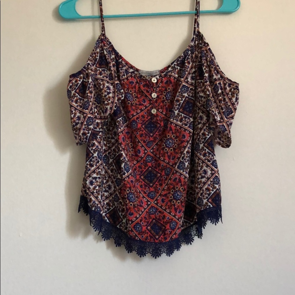 Vibrant floral cold shoulder top